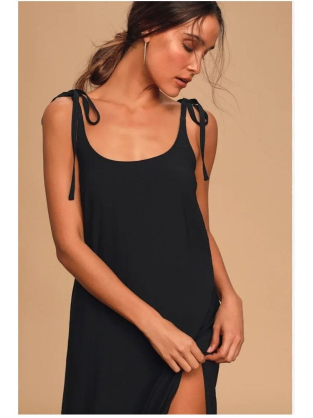 Lulus Salt Water Breeze Tie-Strap Maxi Dress Size M Scoop Neckline Black EUC - Picture 2 of 13
